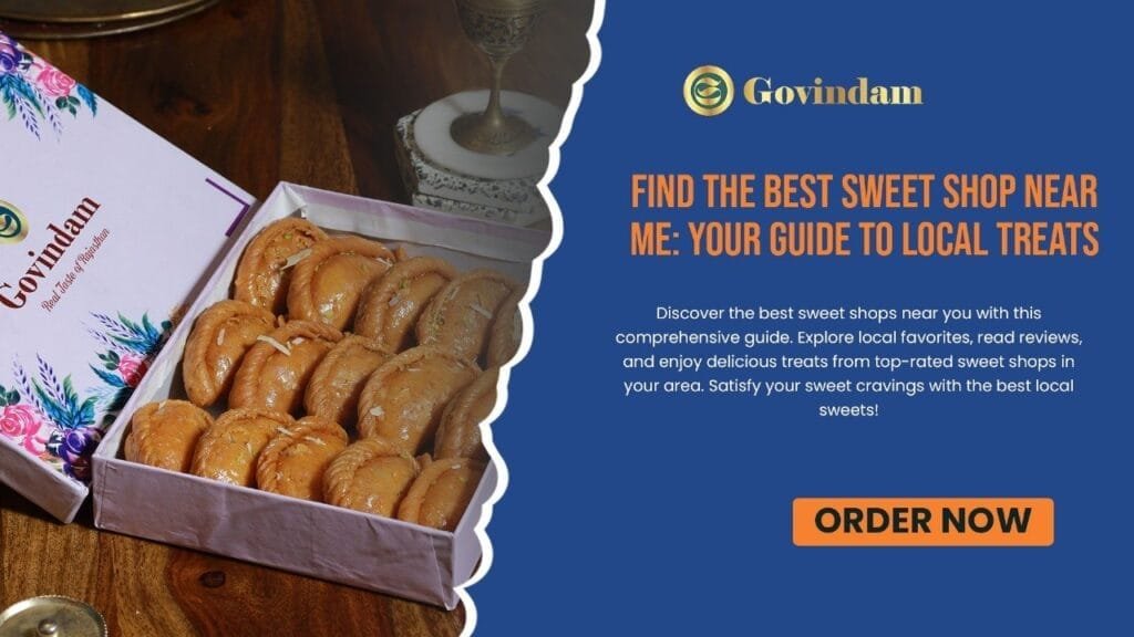 Collage of local Indian sweet shops displaying various traditional mithai like Gulab Jamun, Jalebi, and Barfi Best Indian Sweet Shop Near Me