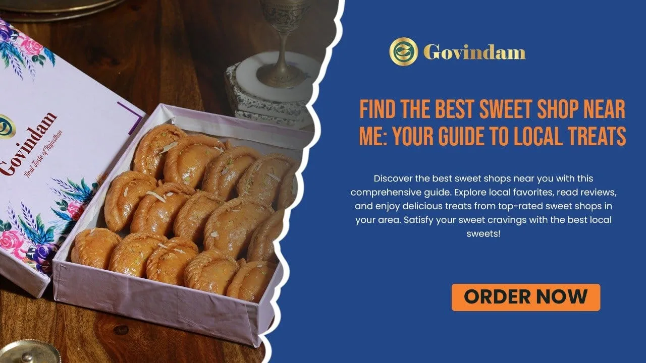 Collage of local Indian sweet shops displaying various traditional mithai like Gulab Jamun, Jalebi, and Barfi Best Indian Sweet Shop Near Me