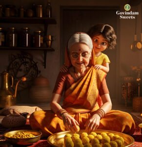 Balwan Laddu served on a brass thali with almonds and tulsi leaves