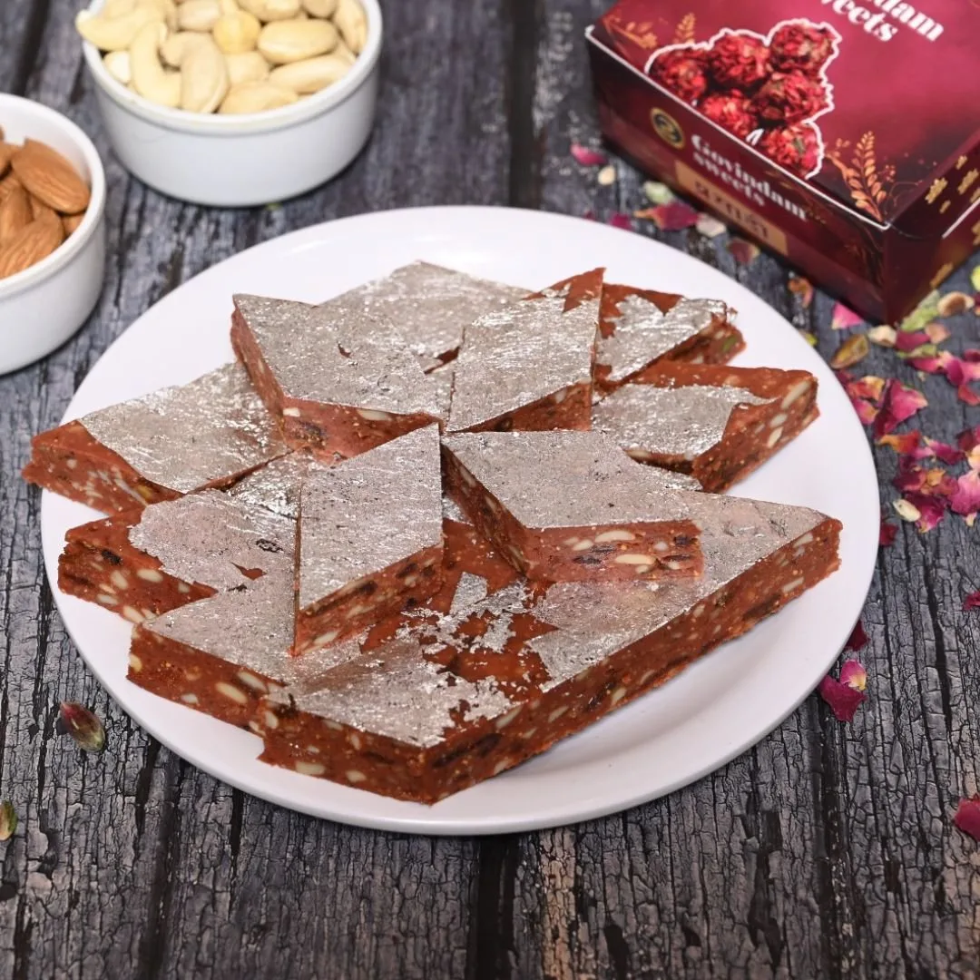 Anjeer Katli - Premium Fig Delicacy by Govindam Smooth fig-based Anjeer Katli squares with elegant nutty garnish