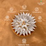 Close-up of diamond-cut Kaju Katli with silver varak on top