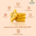 Close-up of diamond-shaped Kesar Katli with a golden saffron hue