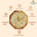 Close-up of Paneer Ghewar topped with crumbled paneer and dry fruits