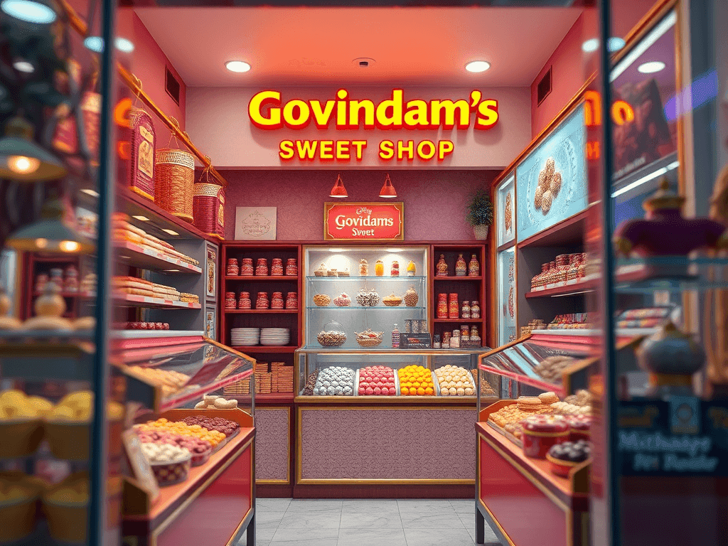 Sweet Shop Near Raja Park - Govindam's Premium Mithai Guide 2024 1 create a high resolution highly detailed image showcasing the interior of