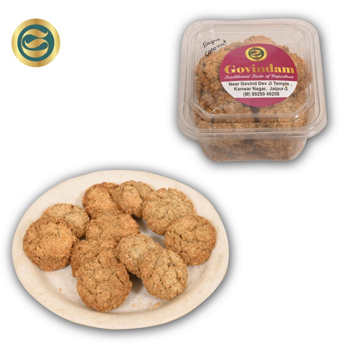 Golden millet cookies with fresh coconut flakes showing