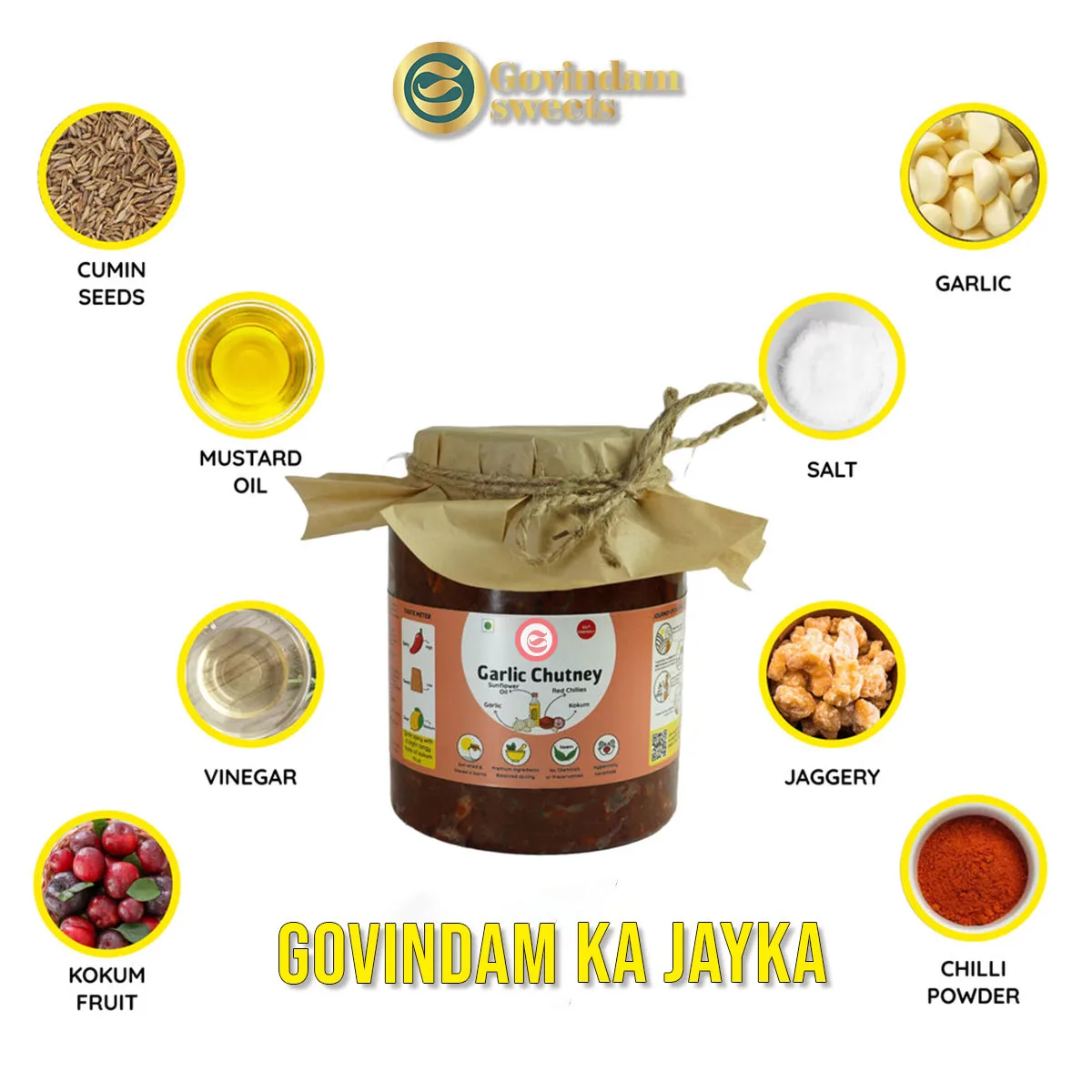 Premium pack of garlic chutney with spice level indicator