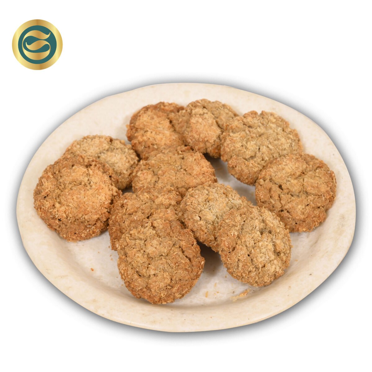 Clear pack of millet coconut cookies with nutritional highlights