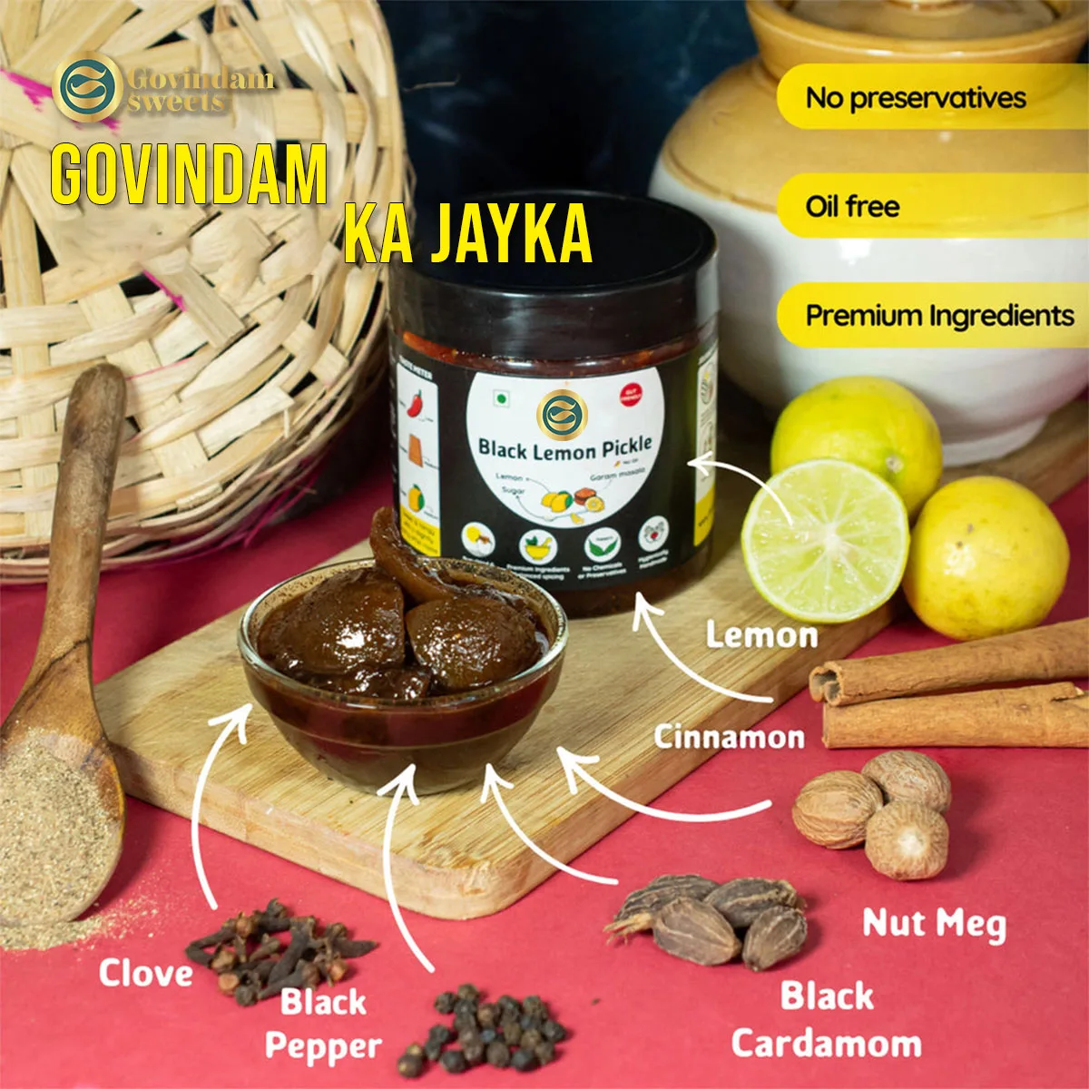 Black lemon pickle served with traditional Indian meal
