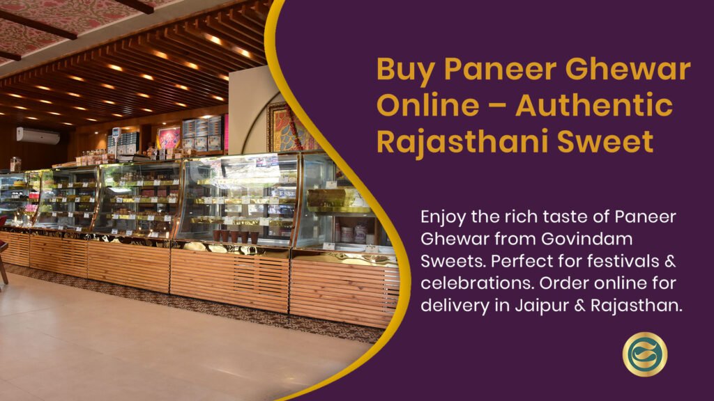 Paneer Ghewar - Rajasthani special dessert from Govindam Sweets with malai topping and nuts.