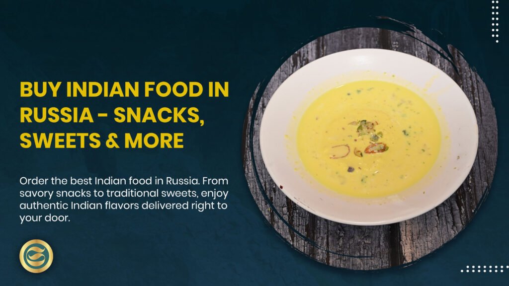 Comprehensive display of authentic Indian foods including traditional sweets, savory snacks, spices and ingredients available for purchase throughout Russia