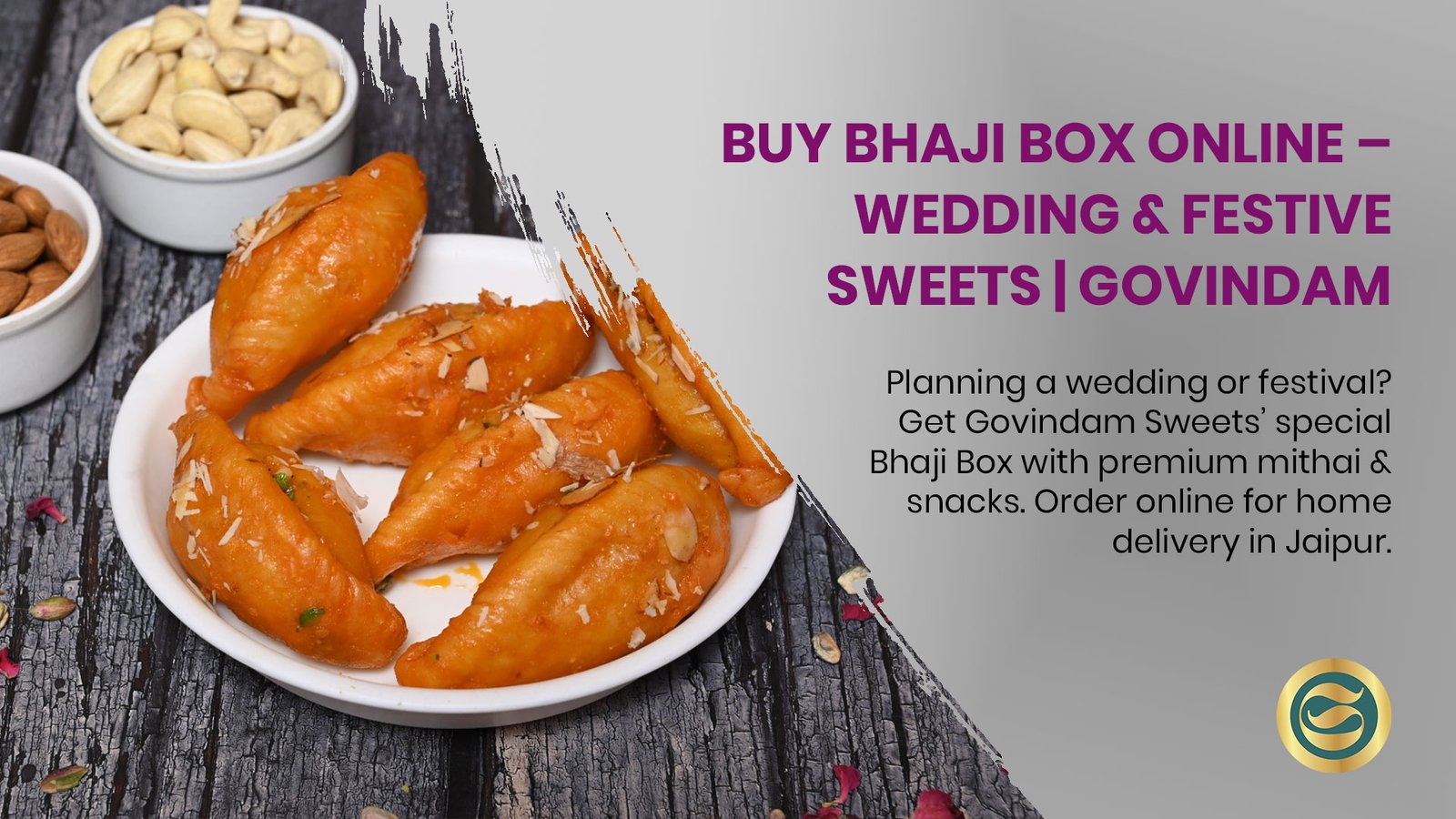 Premium Wedding Bhaji Box from Govindam Sweets showing assorted Indian sweets and snacks in traditional festive packaging.