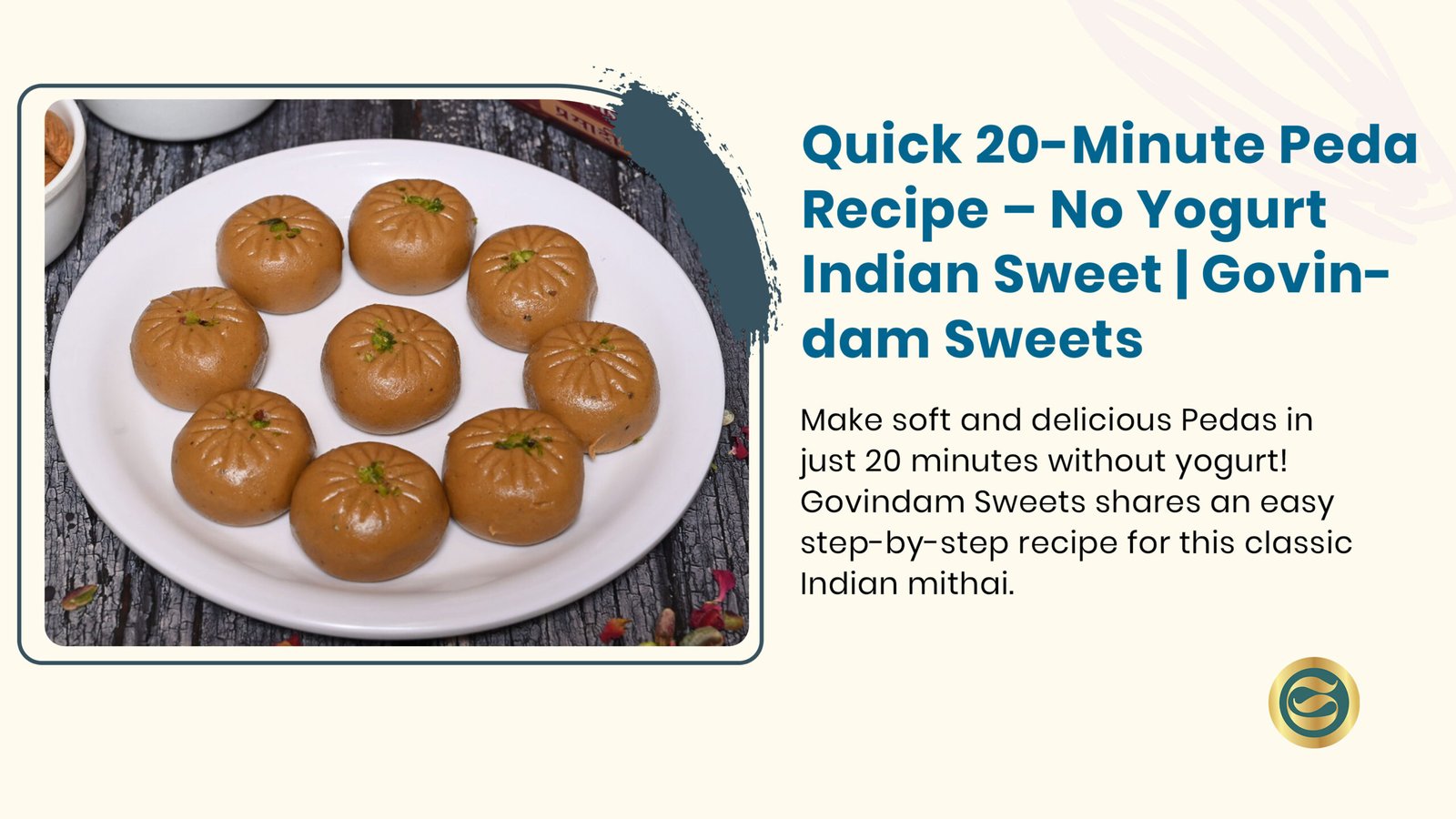 Quick 20-Minute Peda Recipe - Premium No-Yogurt Complete Guide 1 Peda recipe showing white creamy rounds on silver tray topped with saffron strands and pistachios