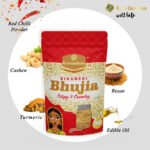 Bikaneri Bhujiya traditional preparation showing brass sev machine creating fine moth dal strands authentically