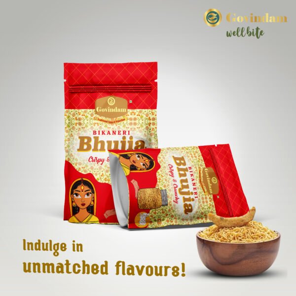 Bikaneri Bhujiya featuring golden crispy moth dal sev strands - premium authentic bulk namkeen snack