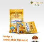 Bombay Chana nutrition display showing high protein content with gym equipment and healthy lifestyle props