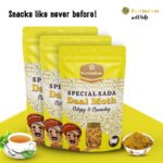 Daal Moth Namkeen multiple serving suggestions with tea bhel puri mixture and party bowl presentations