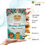 Navratan Mixture showcasing nine distinct ingredients cashews almonds raisins in ornate silver thali presentation