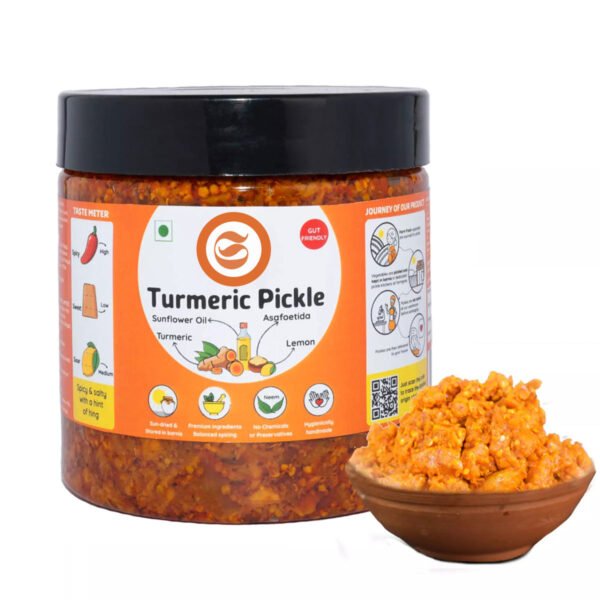 Turmeric Pickle B2B wholesale showing fresh organic golden turmeric roots high curcumin content health benefits
