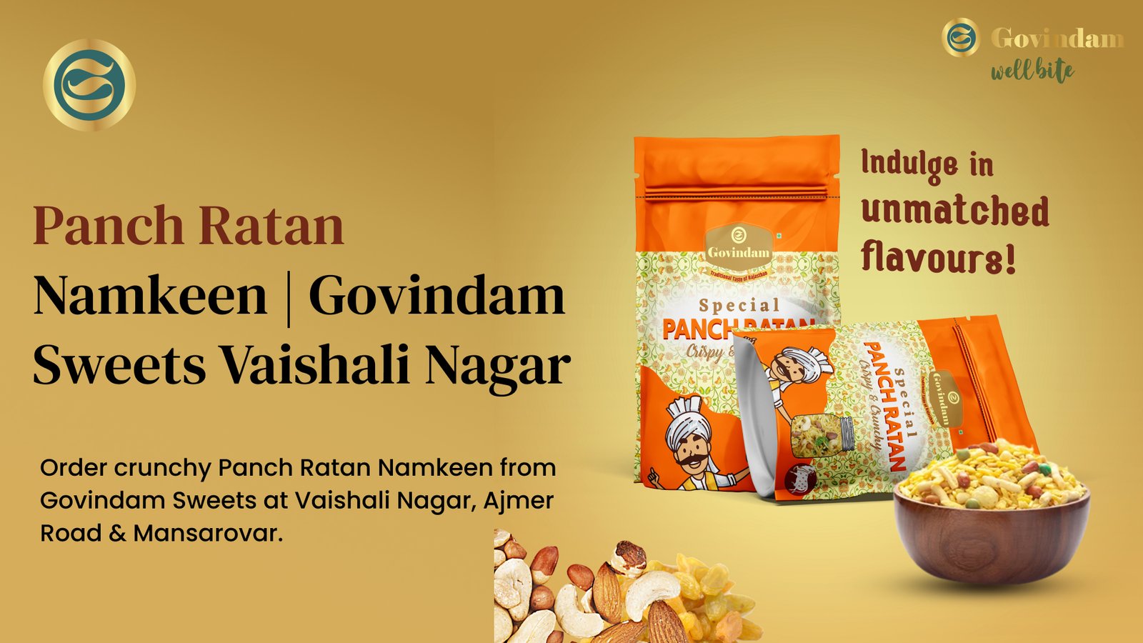 Panch Ratan Namkeen crunchy five component Vaishali Nagar Jaipur Govindam