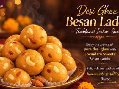 Authentic Besan Laddu made with pure desi ghee at Govindam Sweets Jaipur Pink City Rajasthan