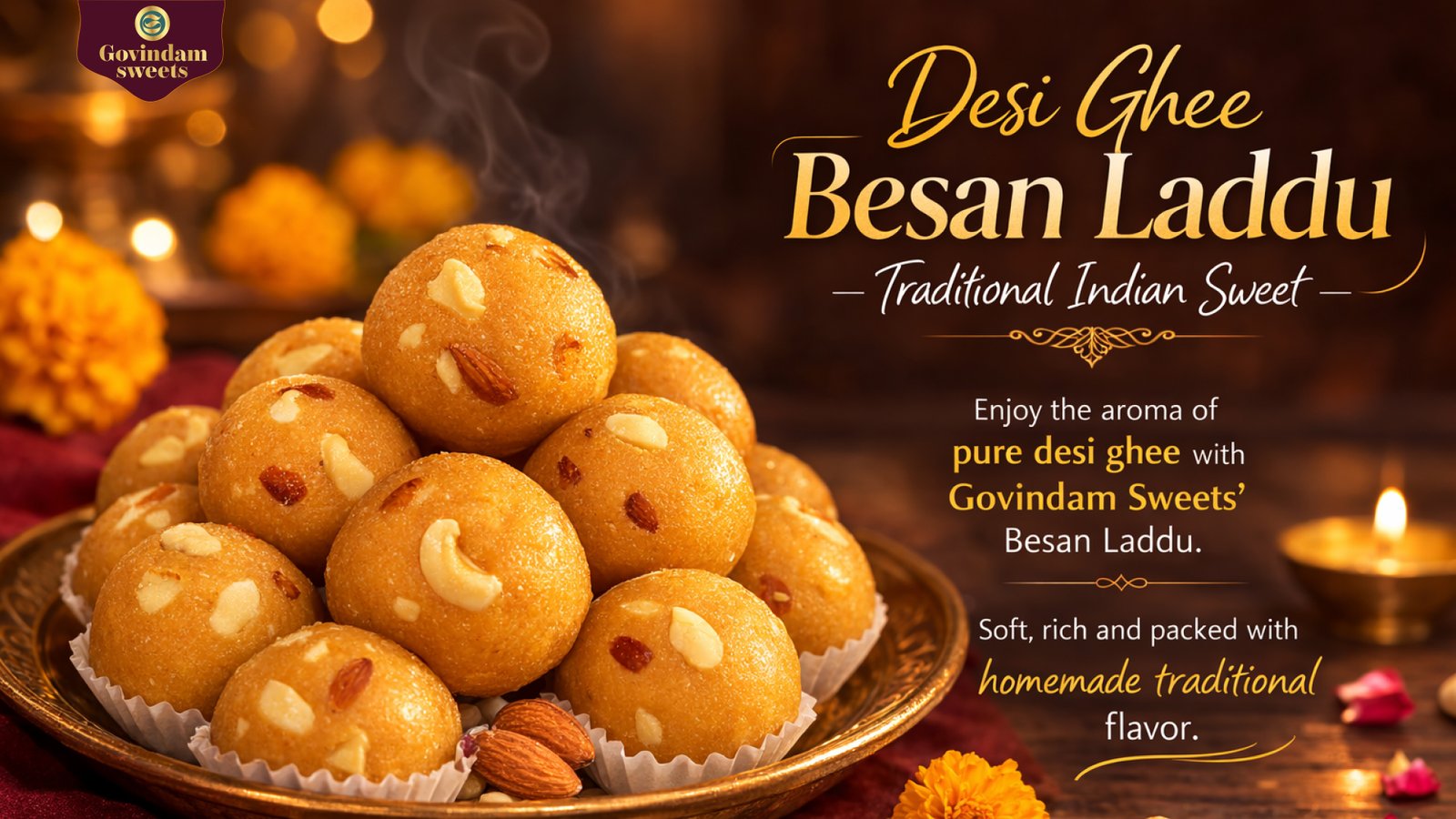 Authentic Besan Laddu made with pure desi ghee at Govindam Sweets Jaipur Pink City Rajasthan
