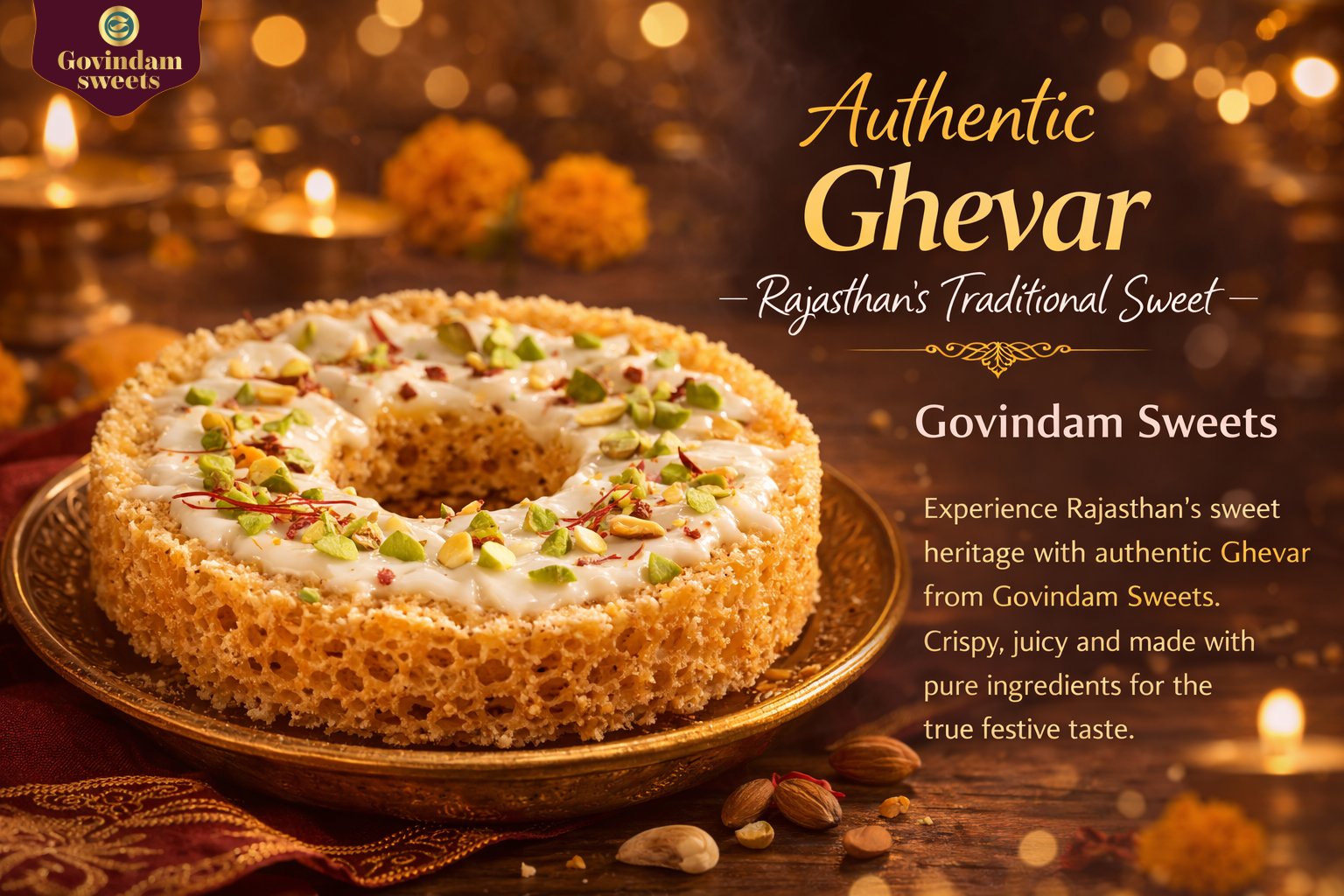 Authentic Ghevar Rajasthani traditional sweet pure desi ghee Govindam Sweets