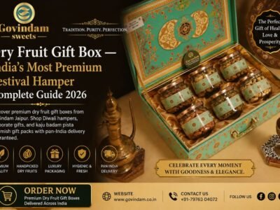Premium dry fruit gift box Govindam Jaipur kaju badam pista kishmish Diwali hamper festival