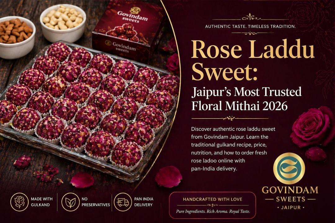 Authentic rose laddu sweet Govindam Jaipur pink gulkand floral mithai traditional Rajasthani